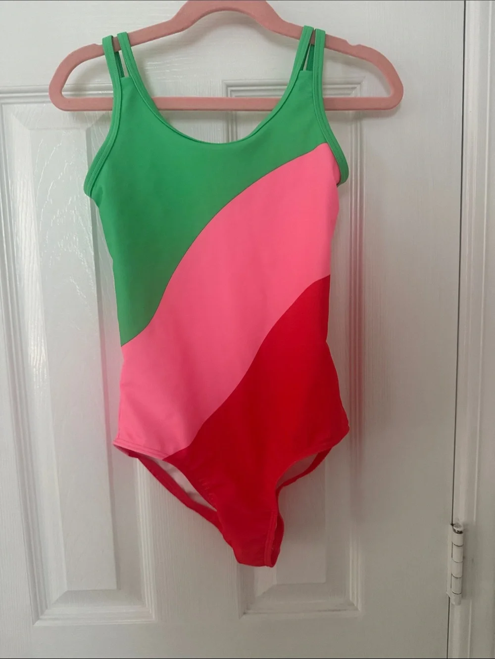NWOT Old Navy Girls Colorblock One-Piece Swimsuit in Green, Pink & Red